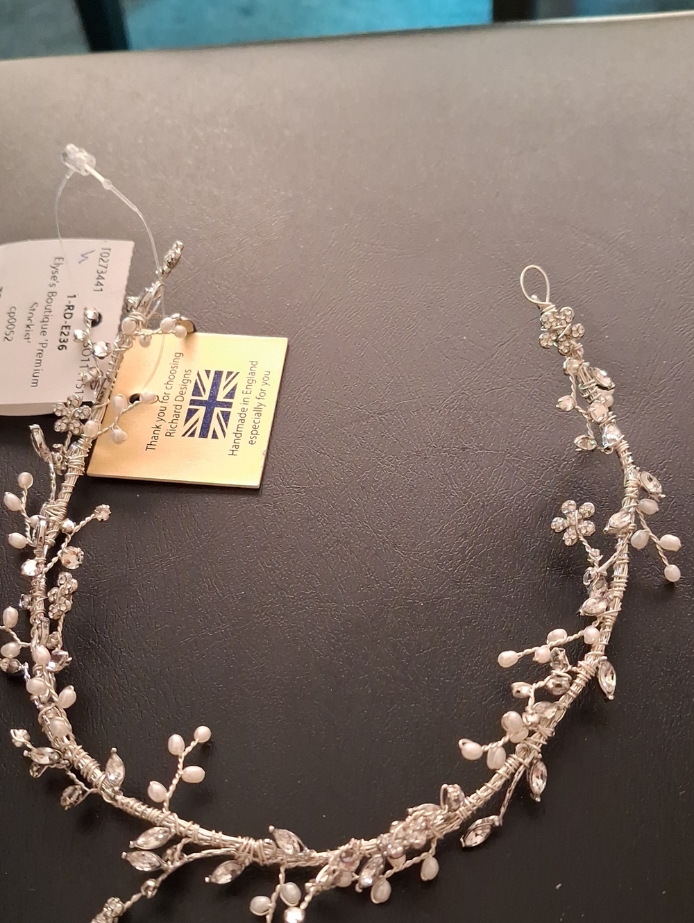 Handcrafted Silver Hair Vine with White Pearls and Crystals